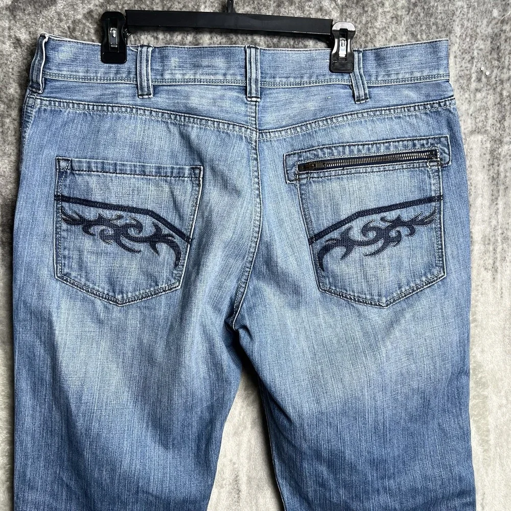 Vintage DKNY Blue Denim Jeans Men's Size 38x30 Embroidered Baggy Hip Hop Y2K